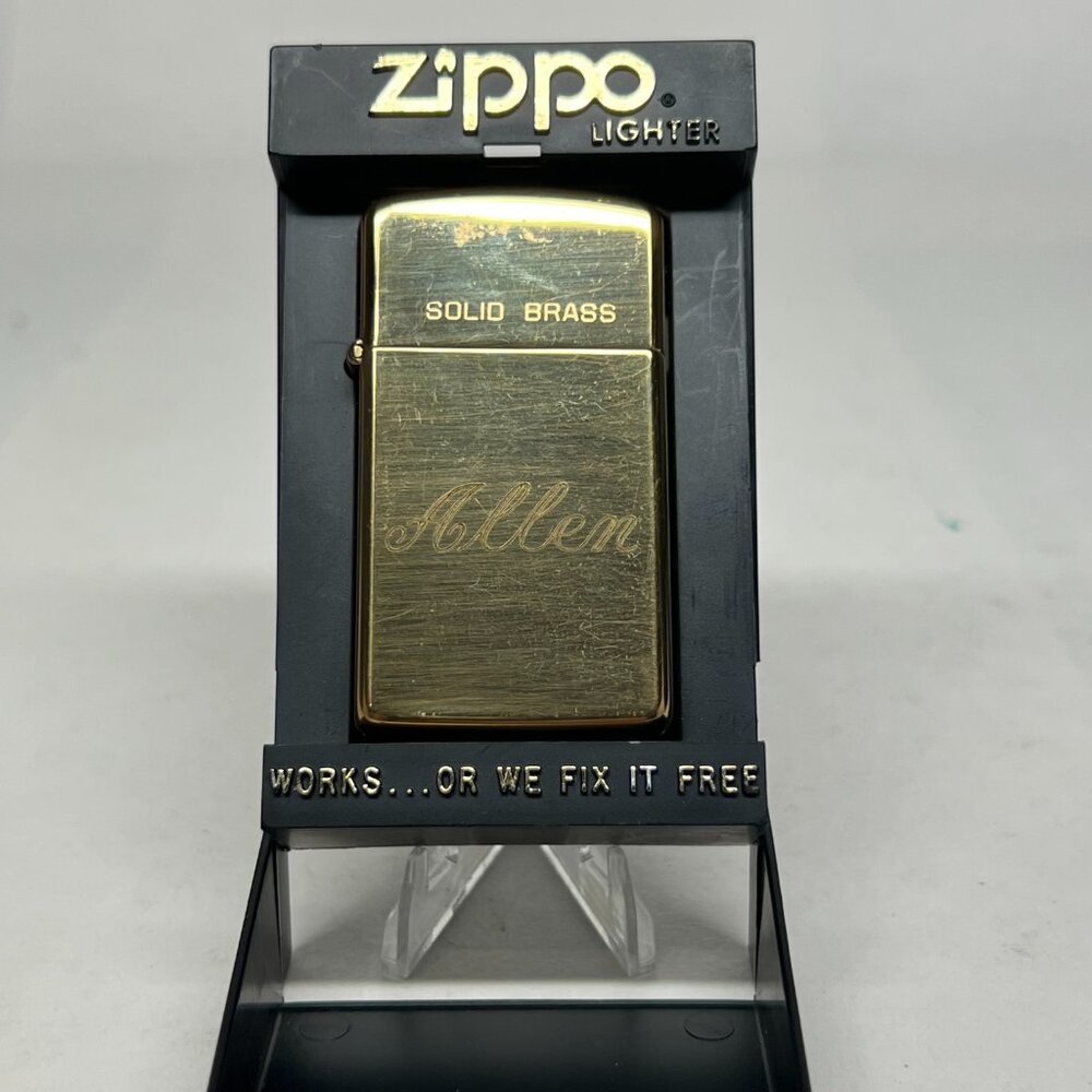 Zippo Vintage Brass Lighter Engraved "Allen (front) Happy Birthday 1986 (back)